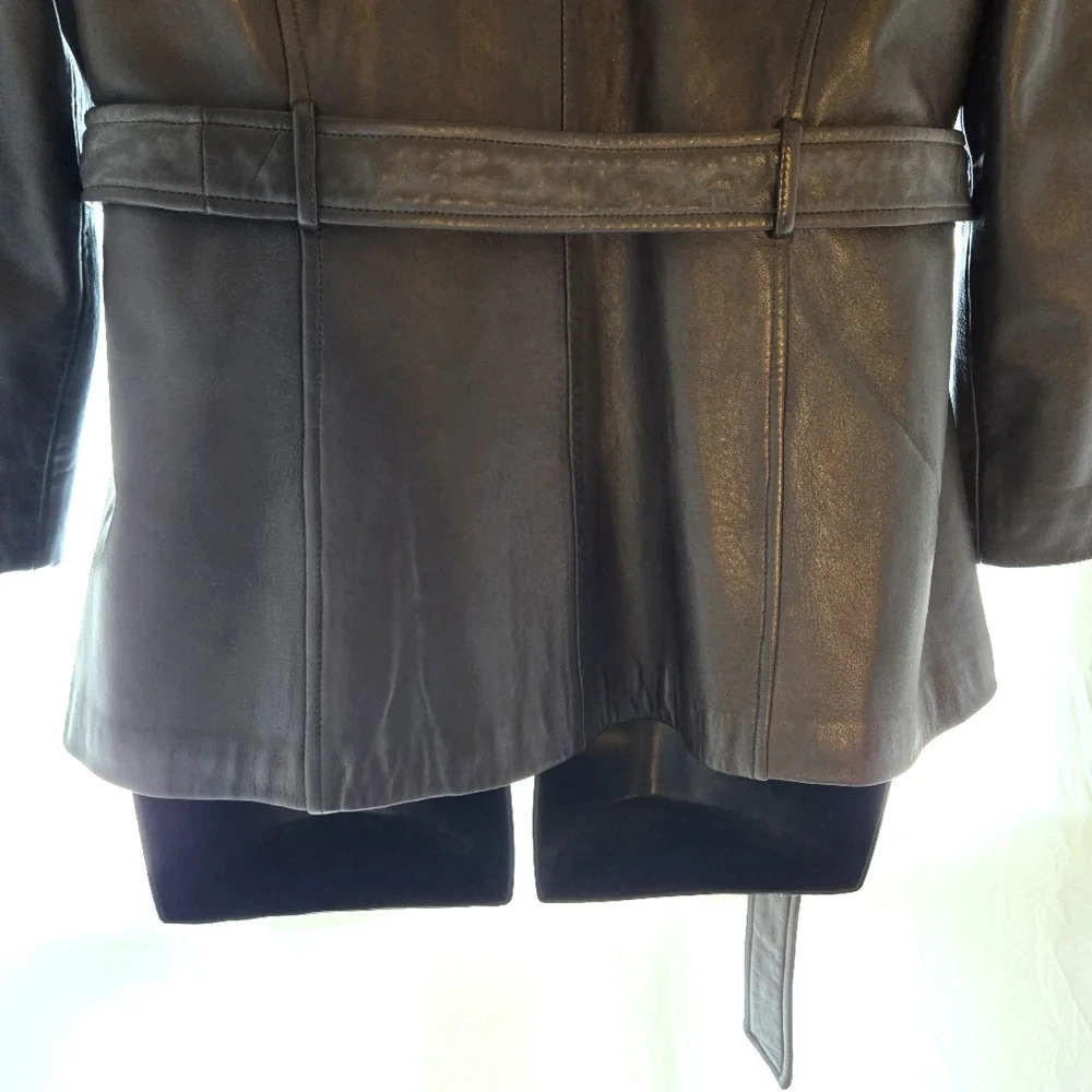 Chocolate Knoles & Carter Leather 3/4 Coat EUC 🍫 - Picture 10 of 16
